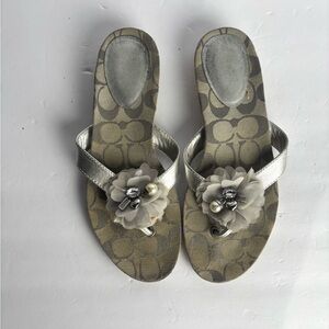 Coach Silver Floral Embellished Women’s Sandals Size 7 1/2